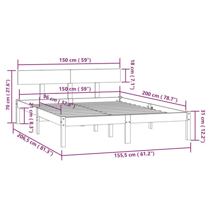 Estrutura de cama king 150x200 cm pinho maciço preto