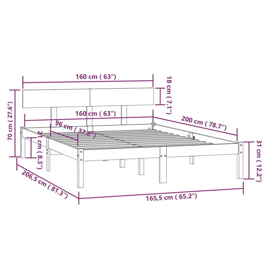 Estrutura de cama 160x200 cm pinho maciço cinzento