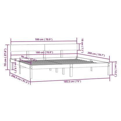 Estrutura de cama super king 180x200 cm pinho maciço preto