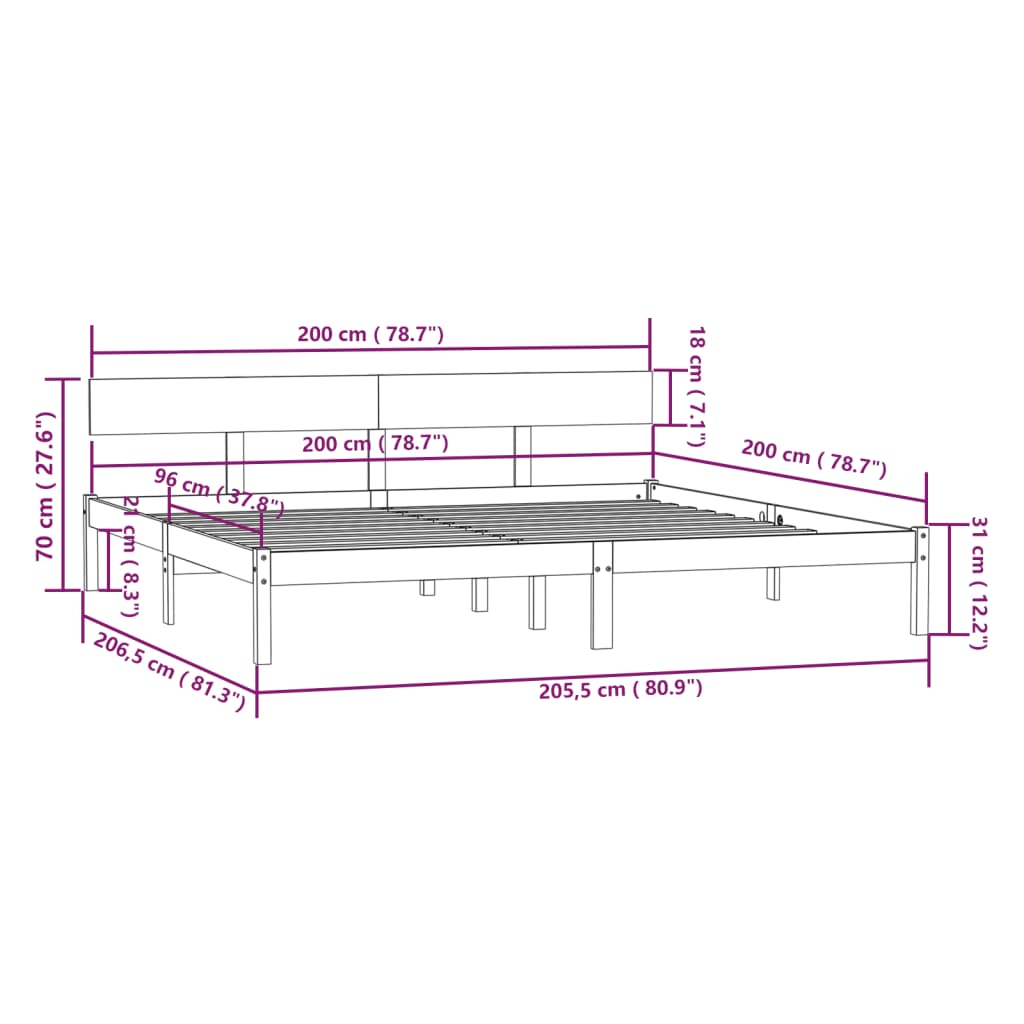 Estrutura de cama 200x200 cm pinho maciço branco