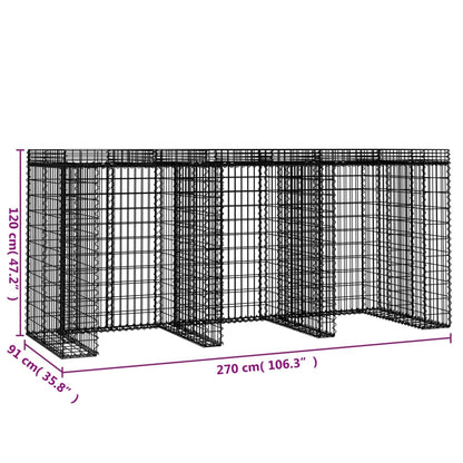 Muro gabião p/ caixote do lixo 270x91x120 cm ferro galvanizado