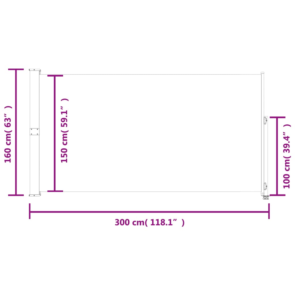 Toldo lateral retrátil para pátio 160x300 cm castanho