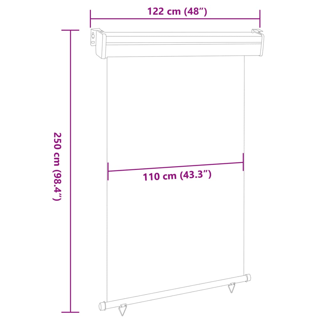 Toldo lateral para varanda 117x250 cm cor creme