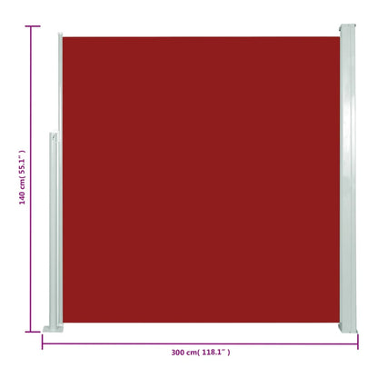 Toldo lateral retrátil para pátio 140x300 cm vermelho