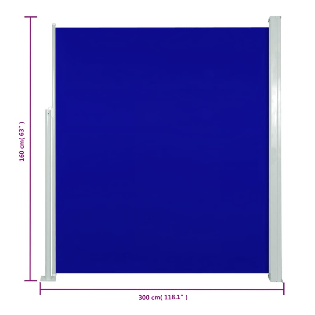 Toldo lateral retrátil para pátio 160x300 cm azul