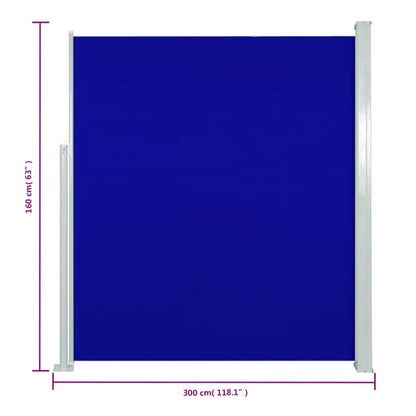 Toldo lateral retrátil para pátio 160x300 cm azul