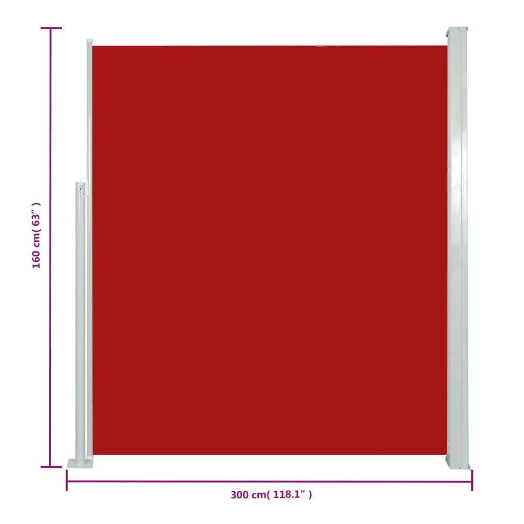 Toldo lateral retrátil para pátio 160x300 cm vermelho