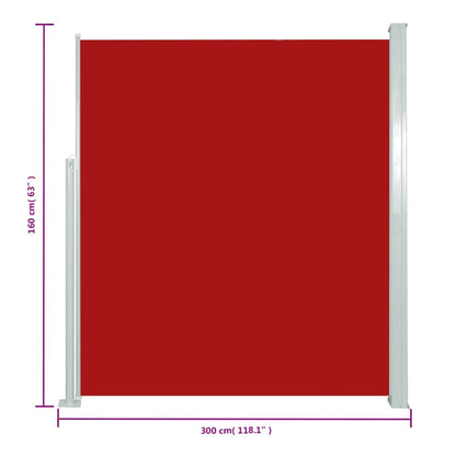 Toldo lateral retrátil para pátio 160x300 cm vermelho