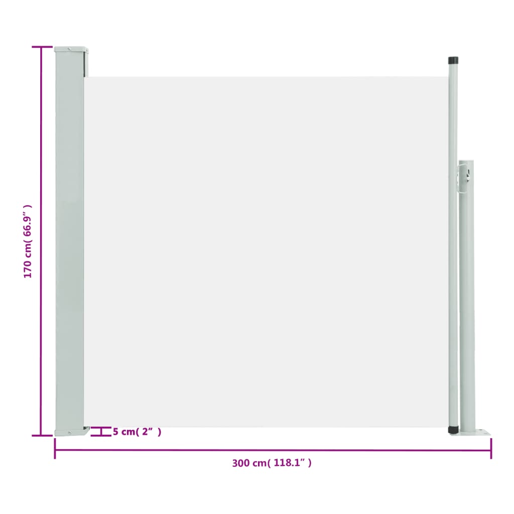 Toldo lateral retrátil para pátio 170x300 cm creme