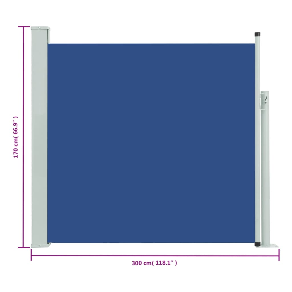 Toldo lateral retrátil para pátio 170x300 cm azul