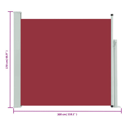 Toldo lateral retrátil para pátio 170x300 cm vermelho