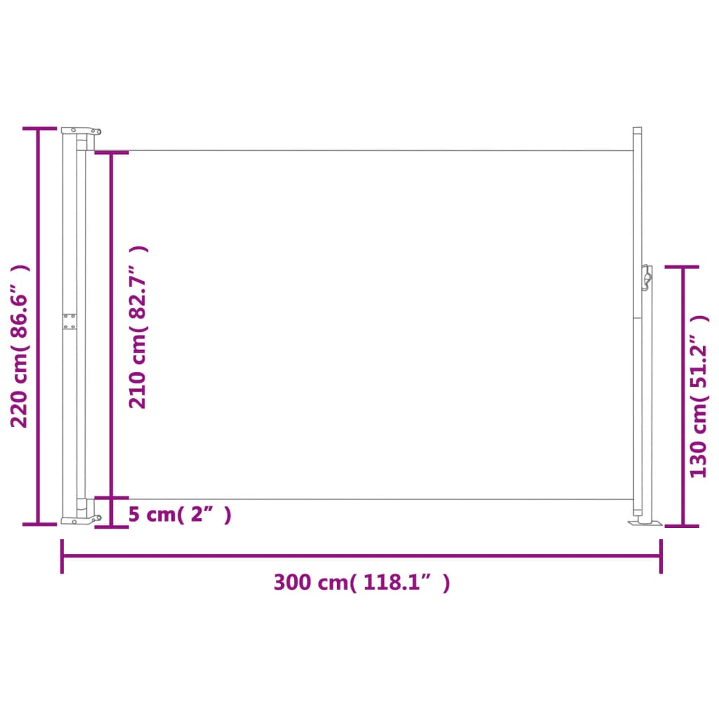 Toldo lateral retrátil para pátio 220x300 cm cinzento