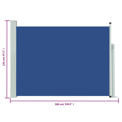 Toldo lateral retrátil para pátio 117x500 cm azul