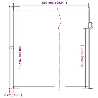 Toldo lateral retrátil para pátio 140x500 cm castanho