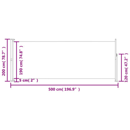 Toldo lateral retrátil para pátio 200x500 cm cor creme