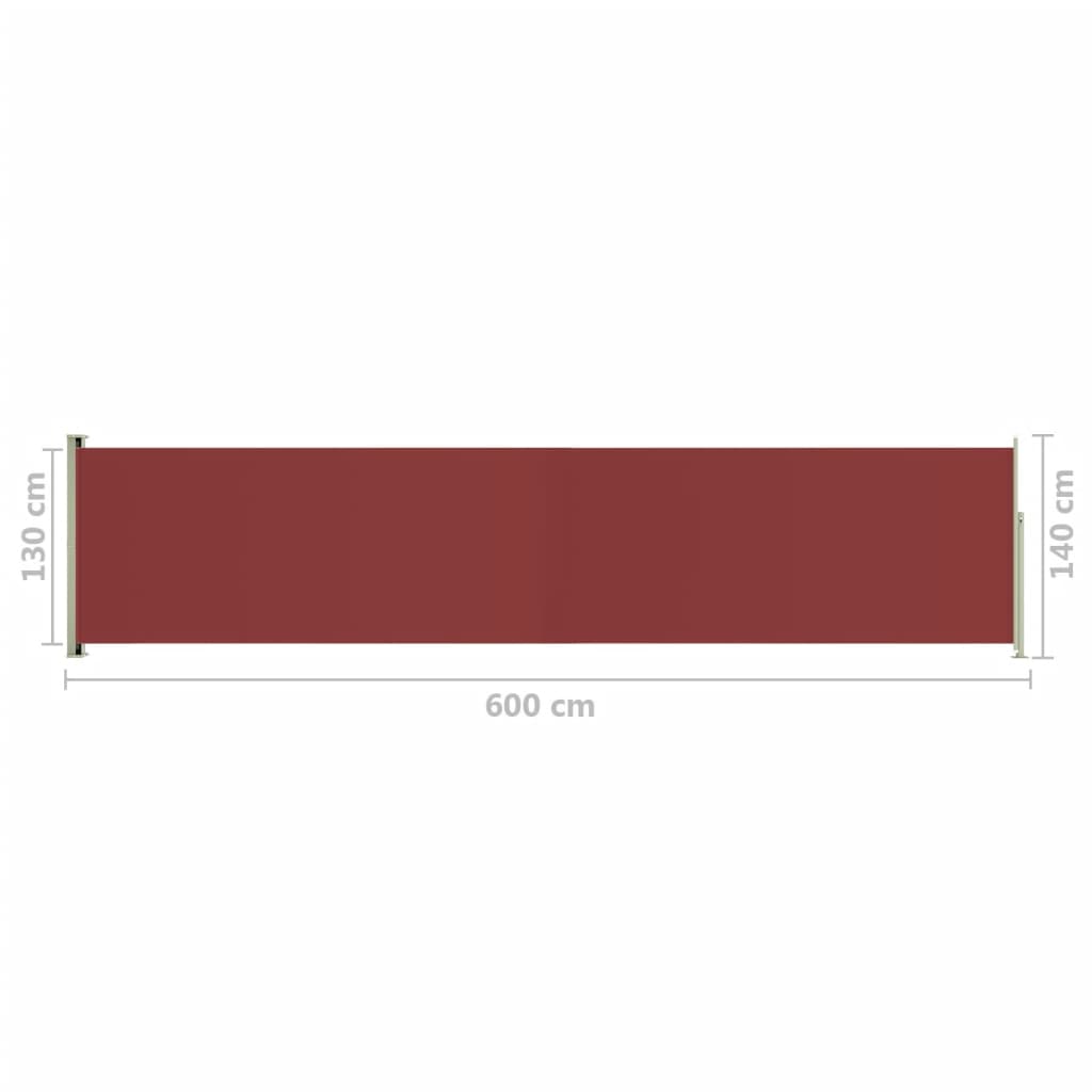 Toldo lateral retrátil para pátio 140x600 cm vermelho