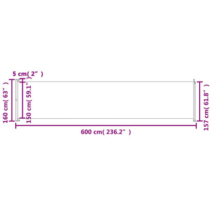 Toldo lateral retrátil para pátio 160x600 cm cor creme