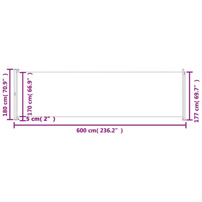 Toldo lateral retrátil de pátio 180x600 cm preto