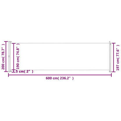 Toldo lateral retrátil para pátio 200x600 cm preto