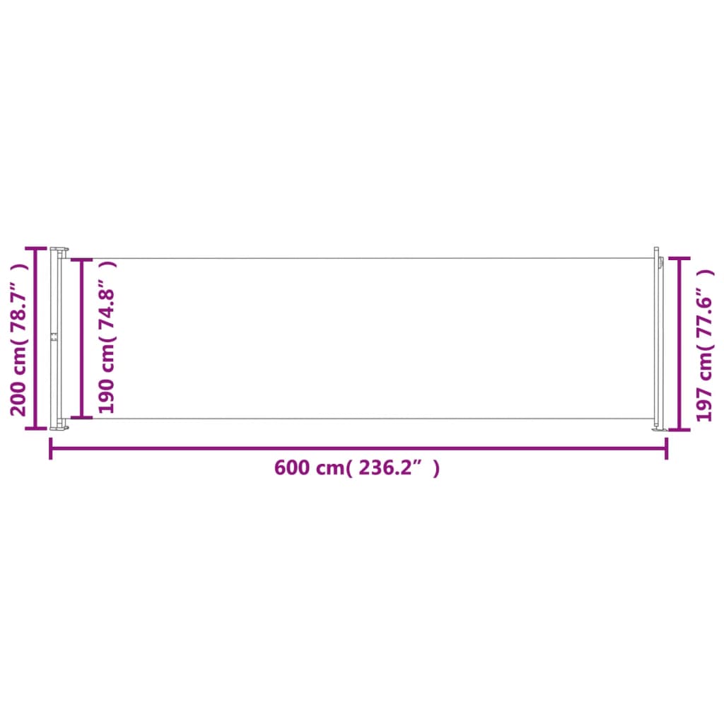 Toldo lateral retrátil para pátio 200x600 cm azul