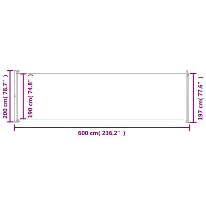 Toldo lateral retrátil para pátio 200x600 cm azul