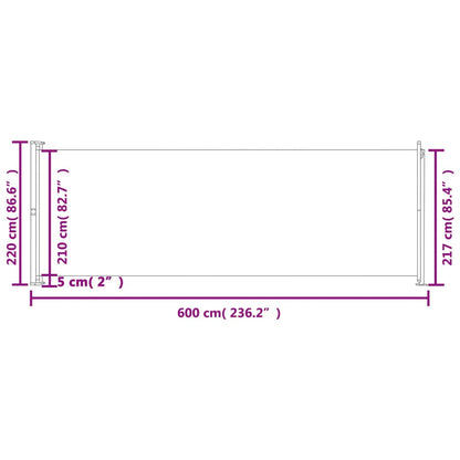 Toldo lateral retrátil para pátio 220x600 cm cor creme