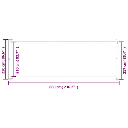 Toldo lateral retrátil para pátio 220x600 cm azul