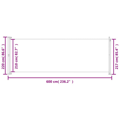 Toldo lateral retrátil para pátio 220x600 cm vermelho