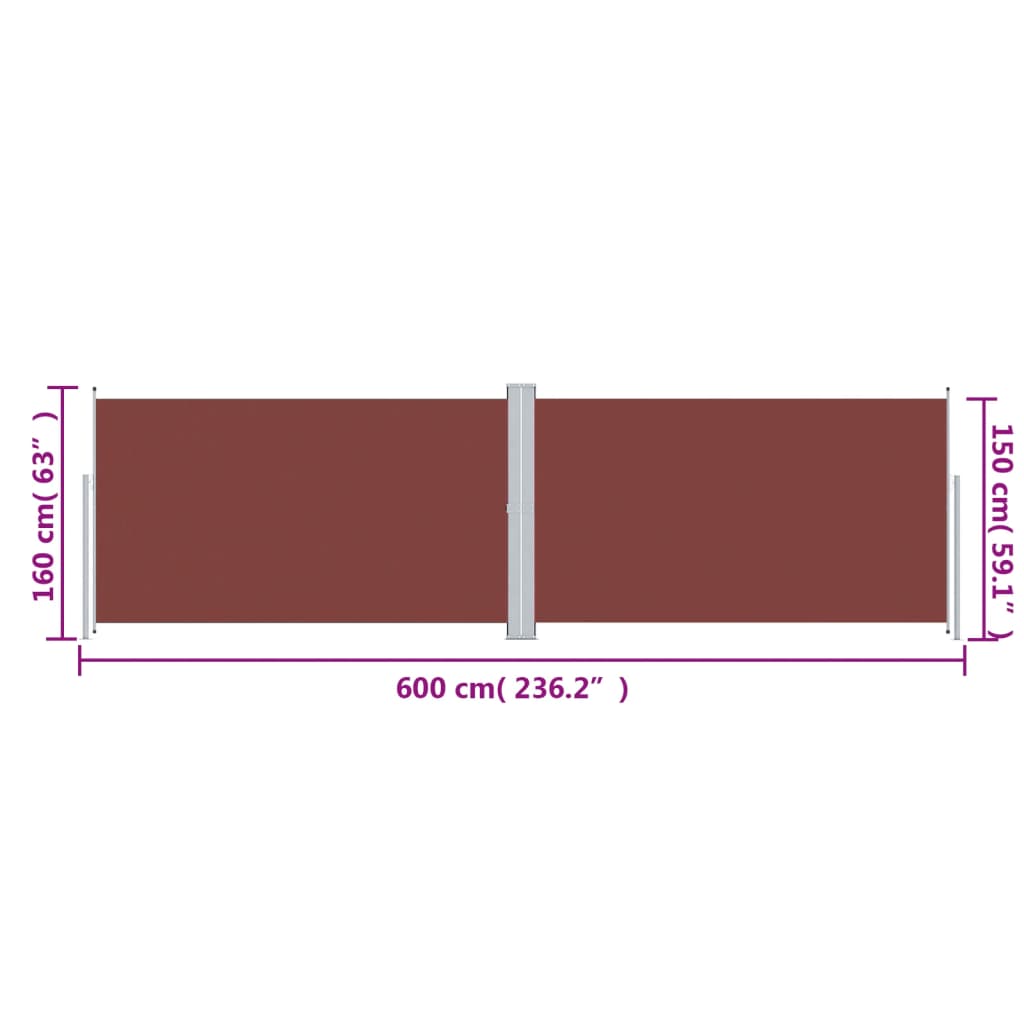 Toldo lateral retrátil 160x600 cm castanho