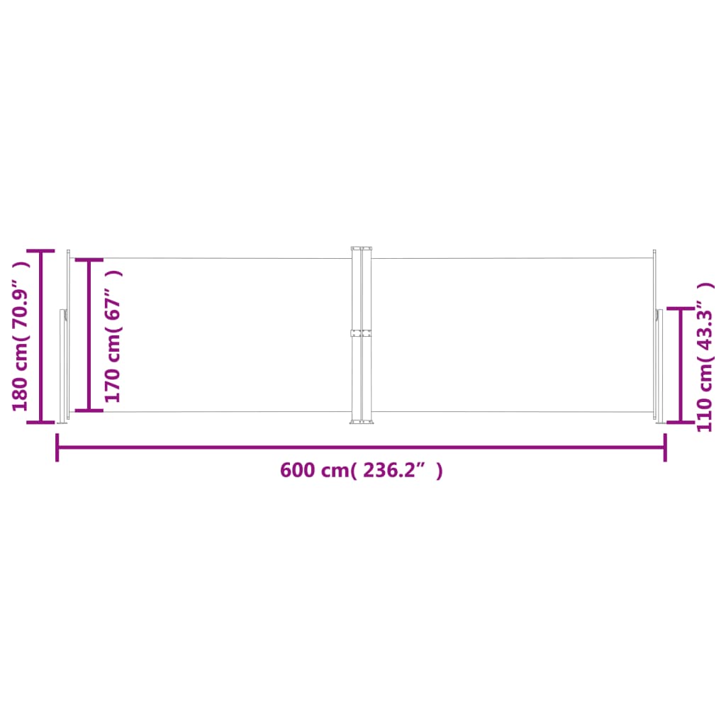 Toldo lateral retrátil 180x600 cm cor creme