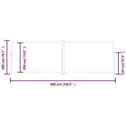 Toldo lateral retrátil 200x600 cm preto