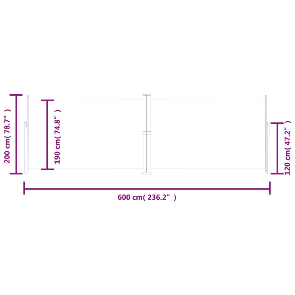 Toldo lateral retrátil 200x600 cm cor creme