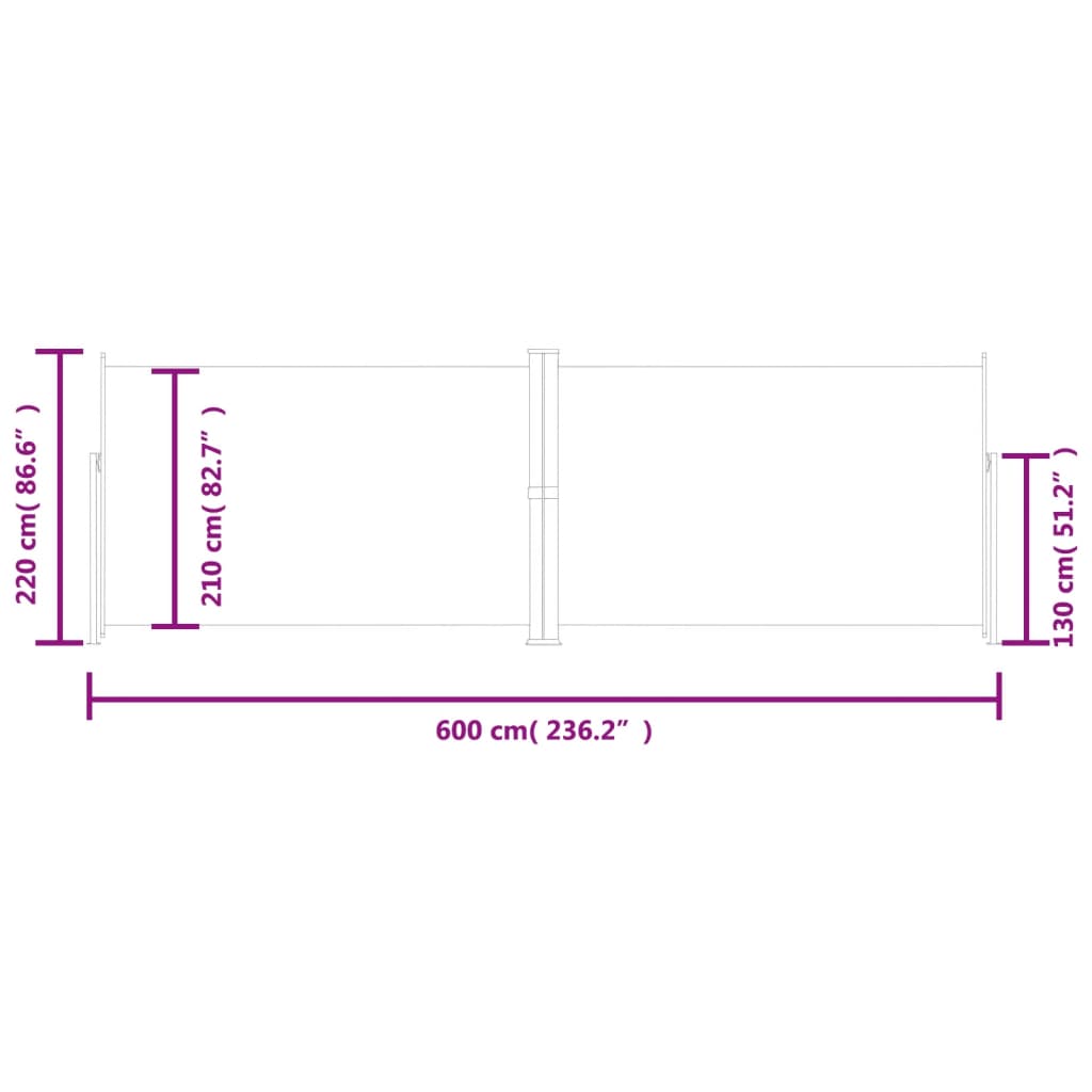 Toldo lateral retrátil 220x600 cm cor creme