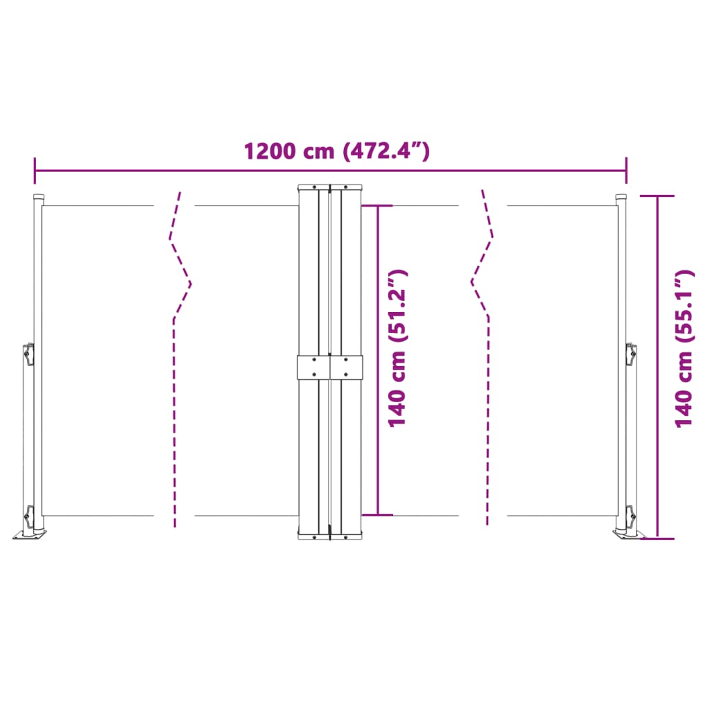 Toldo lateral retrátil 140x1200 cm preto