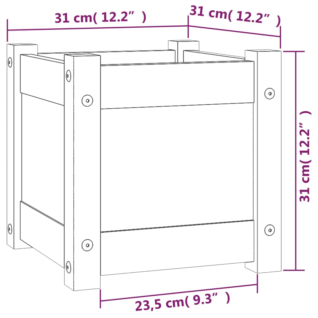 Vasos/floreiras de jardim 2 pcs 31x31x31 cm pinho maciço