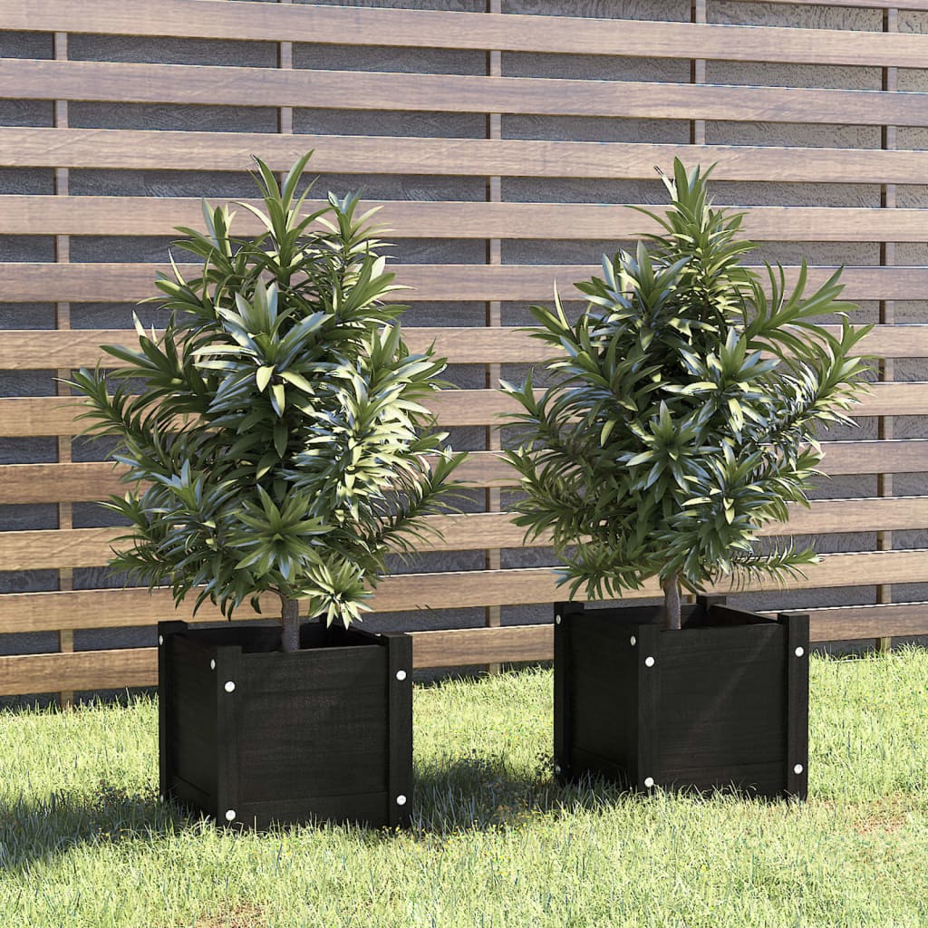 Vasos/floreiras de jardim 2 pcs 31x31x31 cm pinho maciço preto