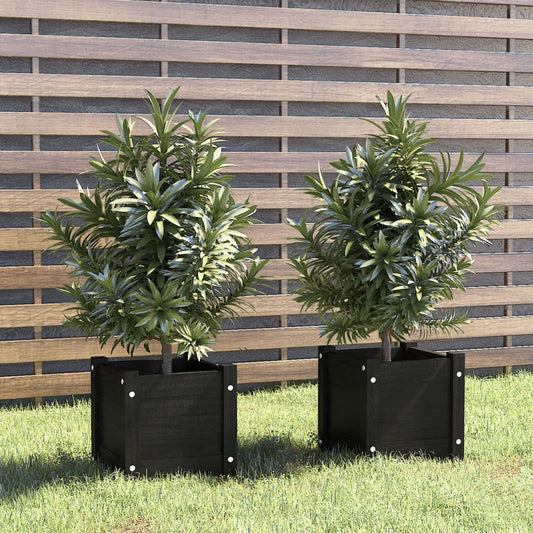 Vasos/floreiras de jardim 2 pcs 31x31x31 cm pinho maciço preto