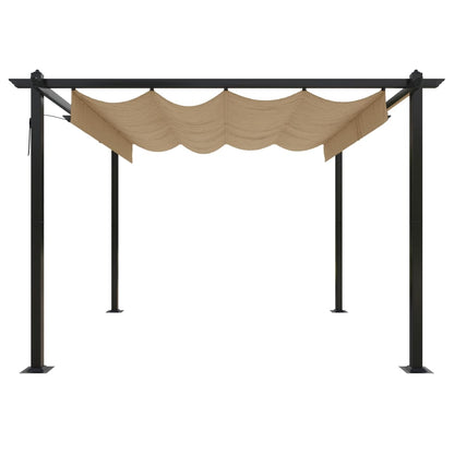 Gazebo de jardim com telhado retrátil 3x3 m cinza-acastanhado