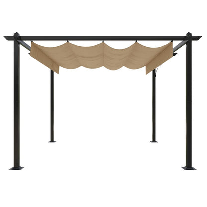 Gazebo de jardim com telhado retrátil 3x3 m cinza-acastanhado