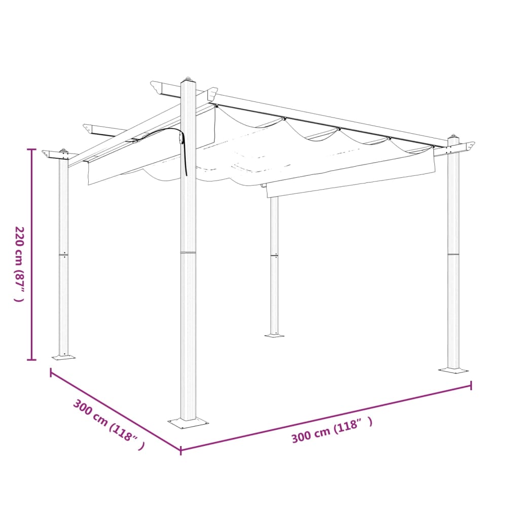 Gazebo de jardim com telhado retrátil 3x3 m cinza-acastanhado