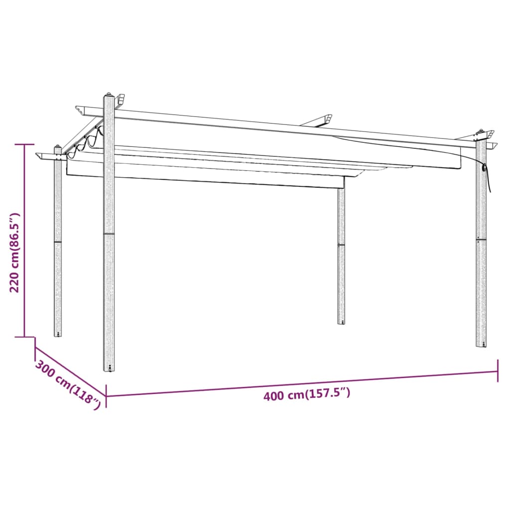 Gazebo de jardim com telhado retrátil 4x3 m cor creme