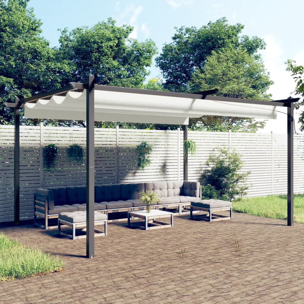 Gazebo de jardim com telhado retrátil 4x3 m cor creme