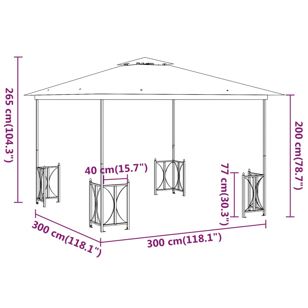 Gazebo com paredes laterais e telhado duplo 3x3 m cor creme