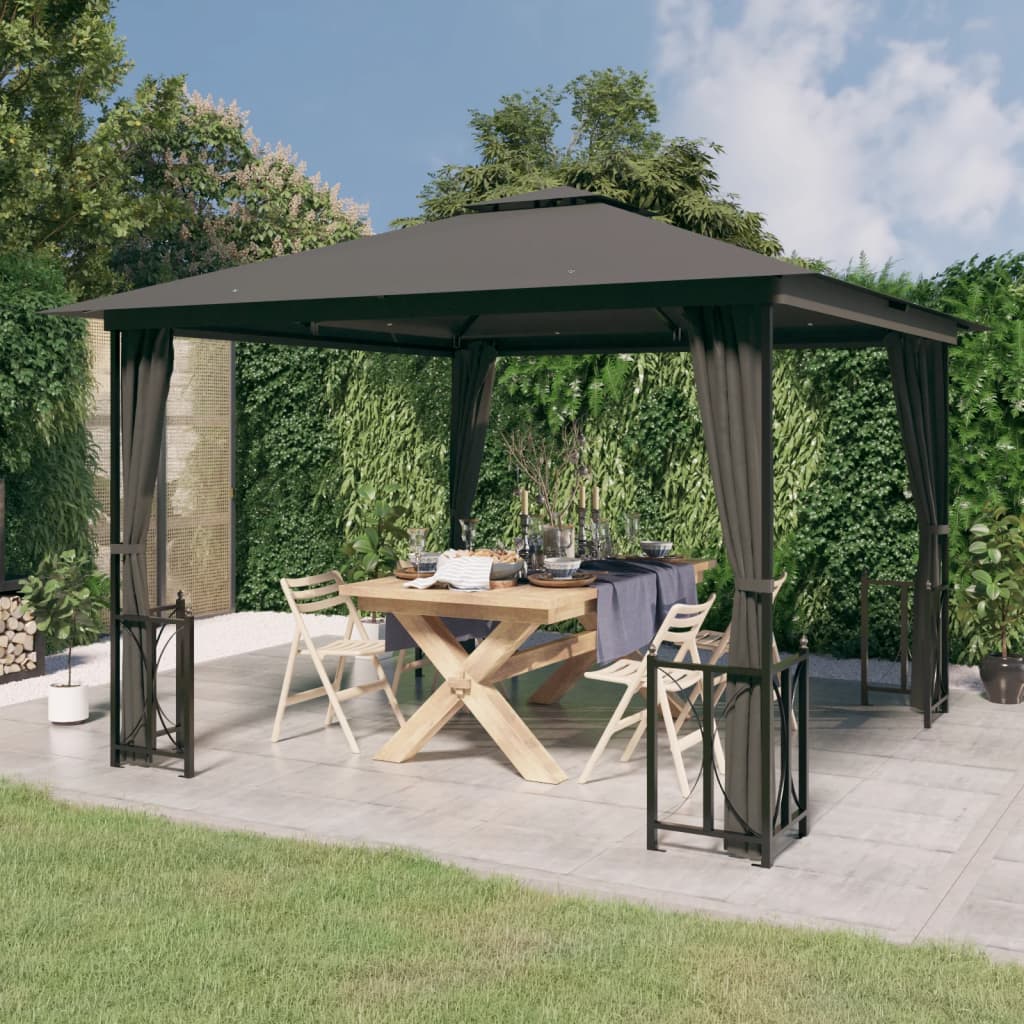 Gazebo com paredes laterais e telhado duplo 3x3 m cor antracite