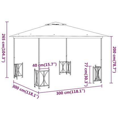 Gazebo c/ paredes laterais e telhado duplo 3x3 m cinza-acast.