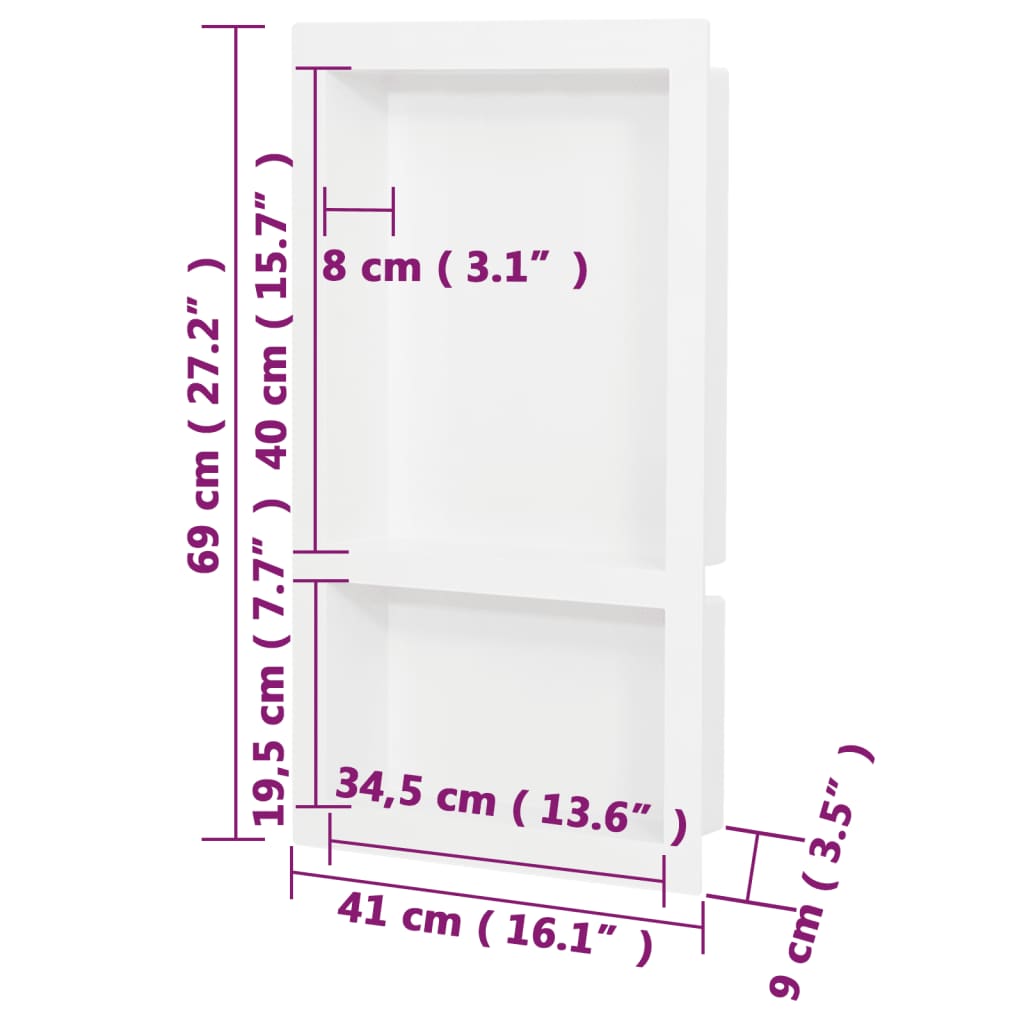 Habitáculo chuveiro c/ 2 compartim. 41x69x9 cm branco brilhante