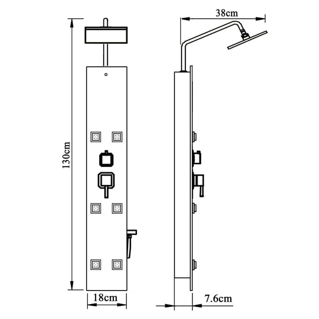 Coluna de duche vidro 18x45,5x130 cm preto