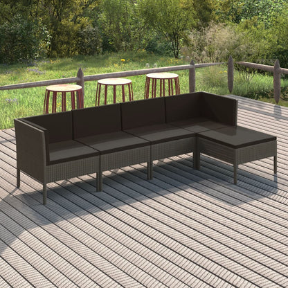 5 pcs conjunto lounge de jardim c/ almofadões vime PE cinzento