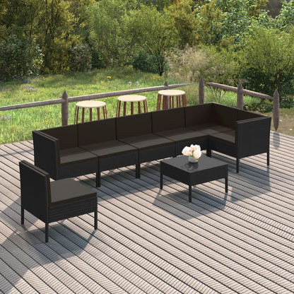 8 pcs conjunto lounge de jardim c/ almofadões vime PE preto