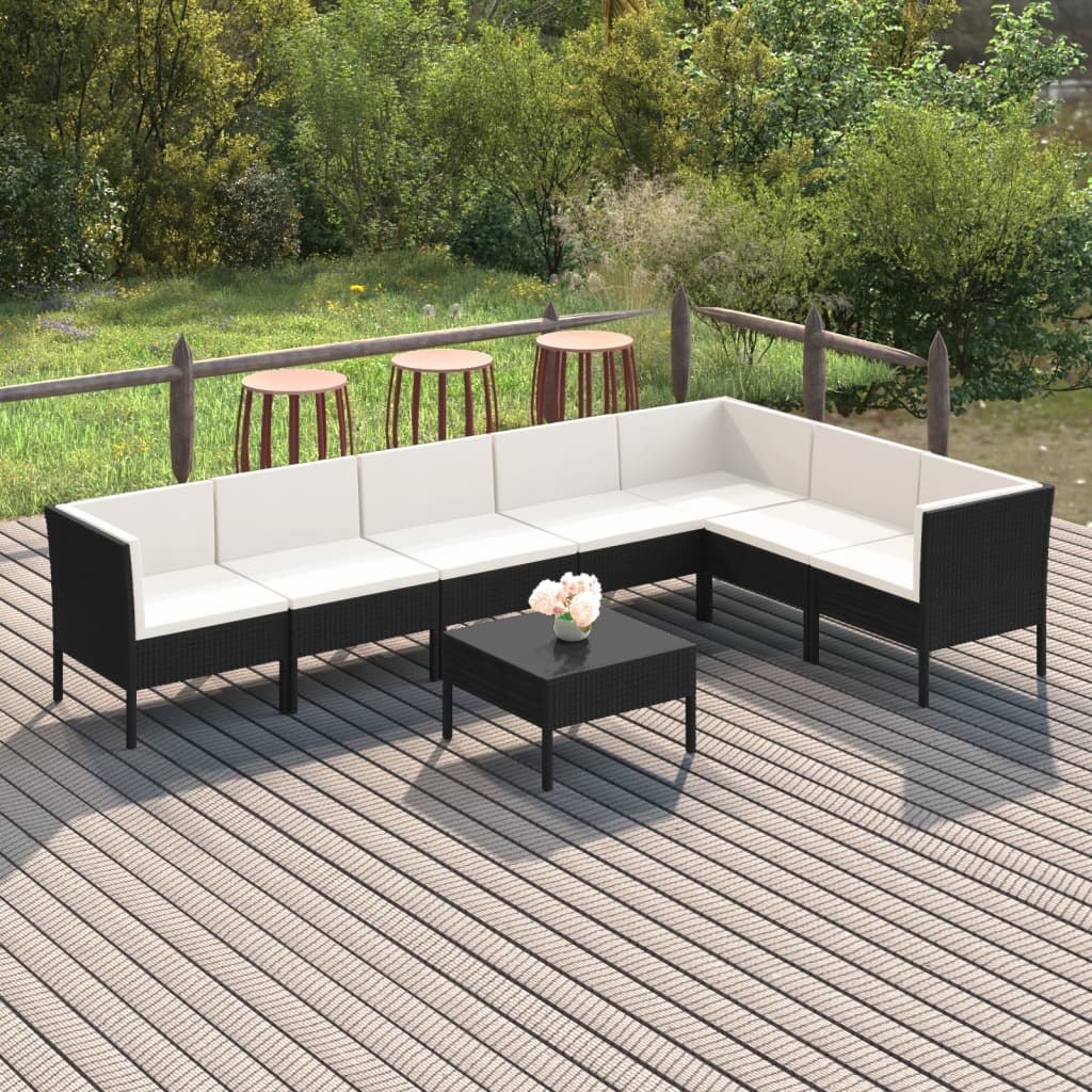 8 pcs conjunto lounge de jardim c/ almofadões vime PE preto